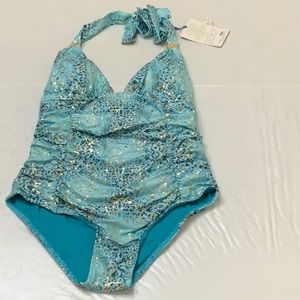 Lisa Blue ARABIAN NIGHTS 1pc ruched halter - Aqua Marine (#37)